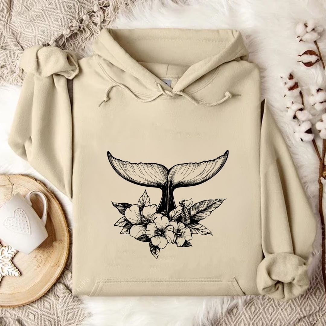 Floral Whale Tail Hoodie Sand / S