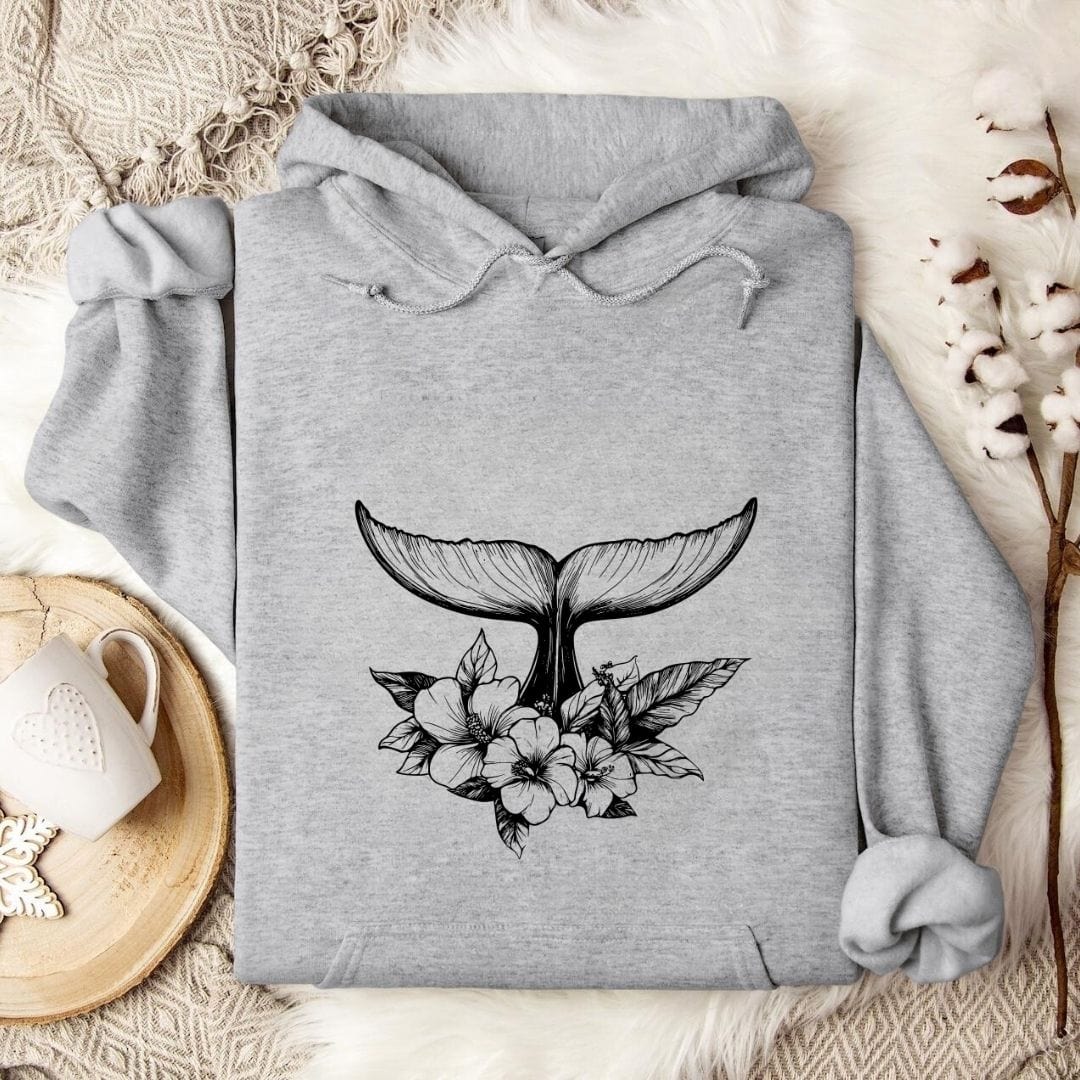 Floral Whale Tail Hoodie Sport Grey / S