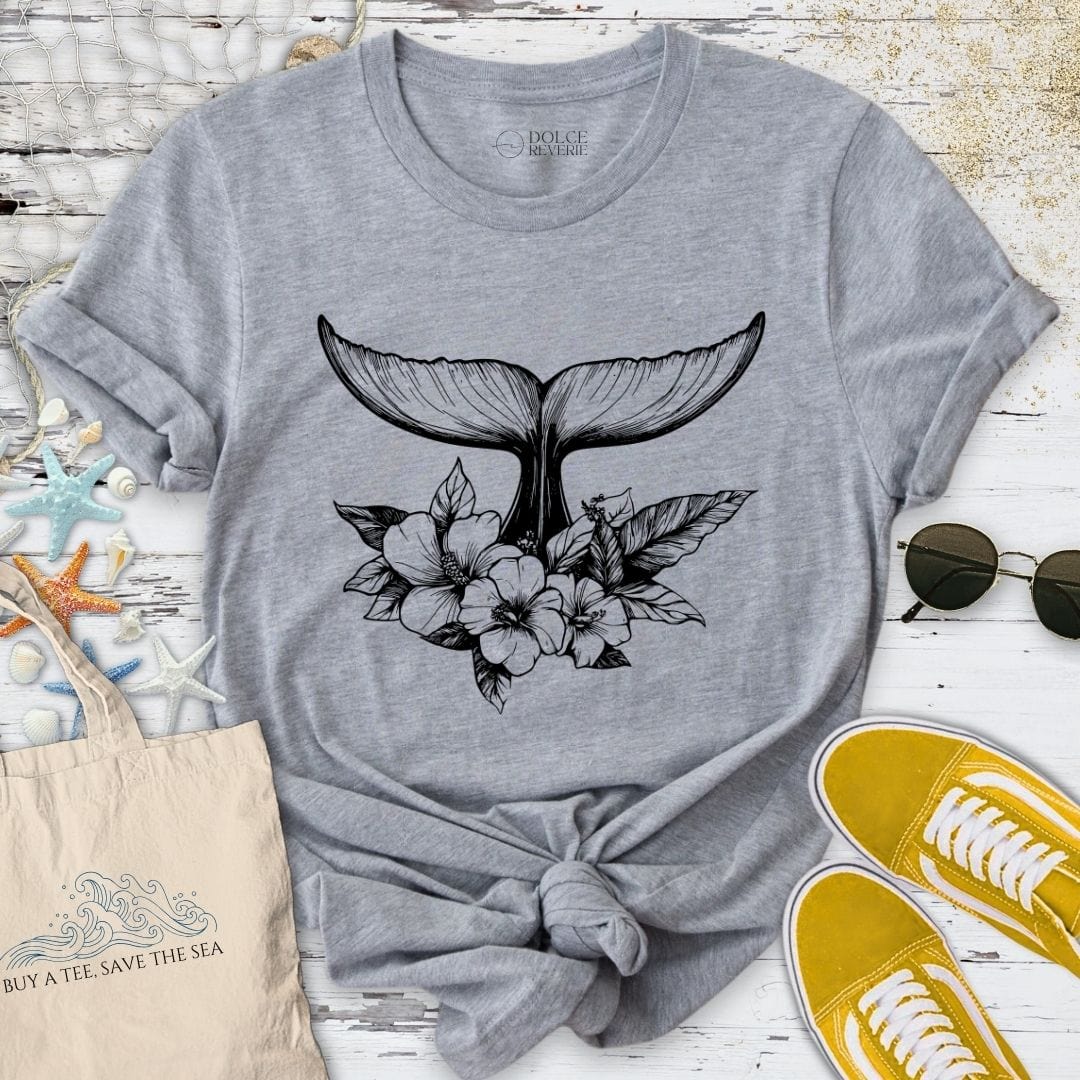 Floral Whale Tail T-Shirt Sport Grey / S