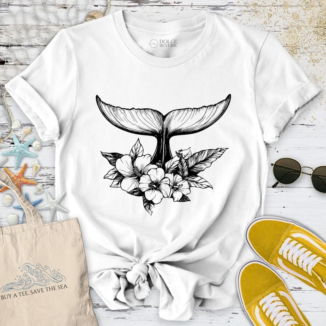 Floral Whale Tail T-Shirt White / S