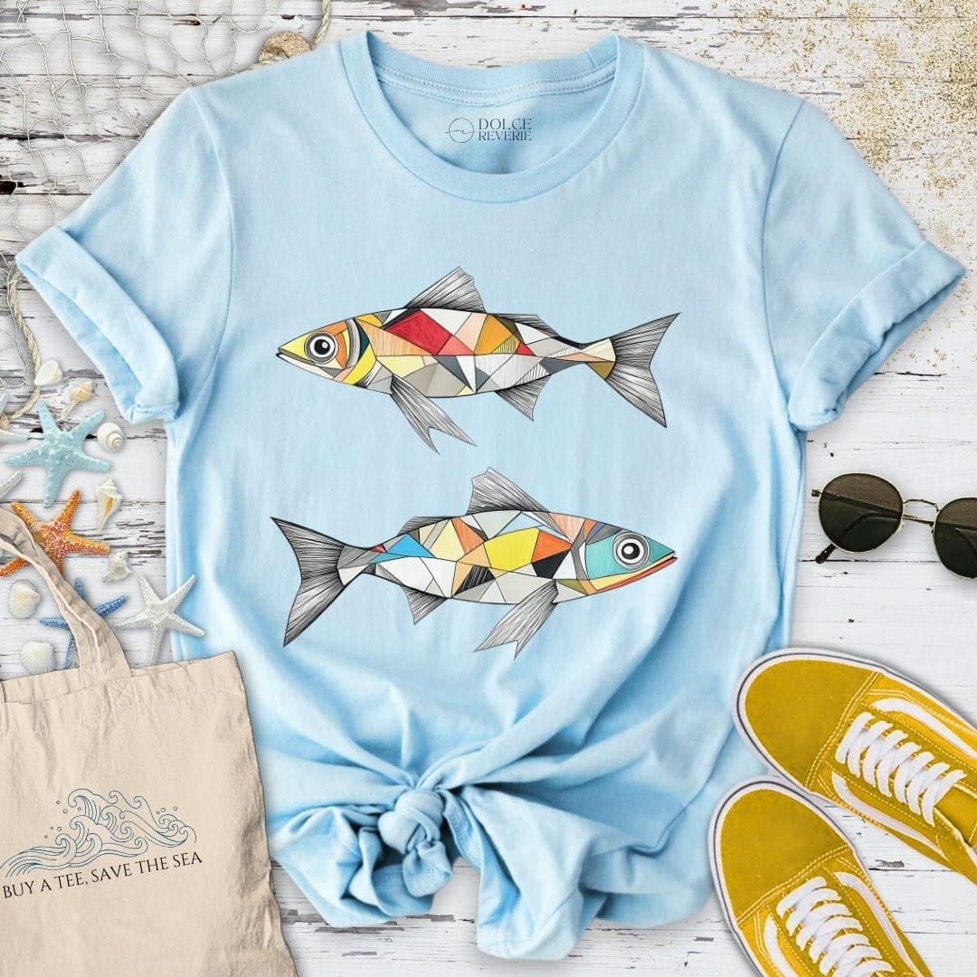 Geometric Sardines T-Shirt Light Blue / S
