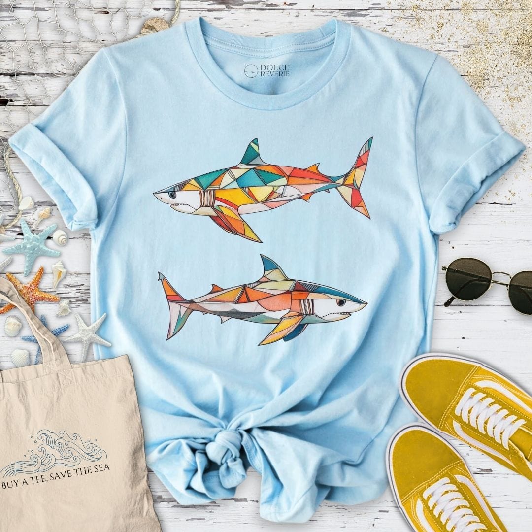 Geometric Sharks T-Shirt Light Blue / S