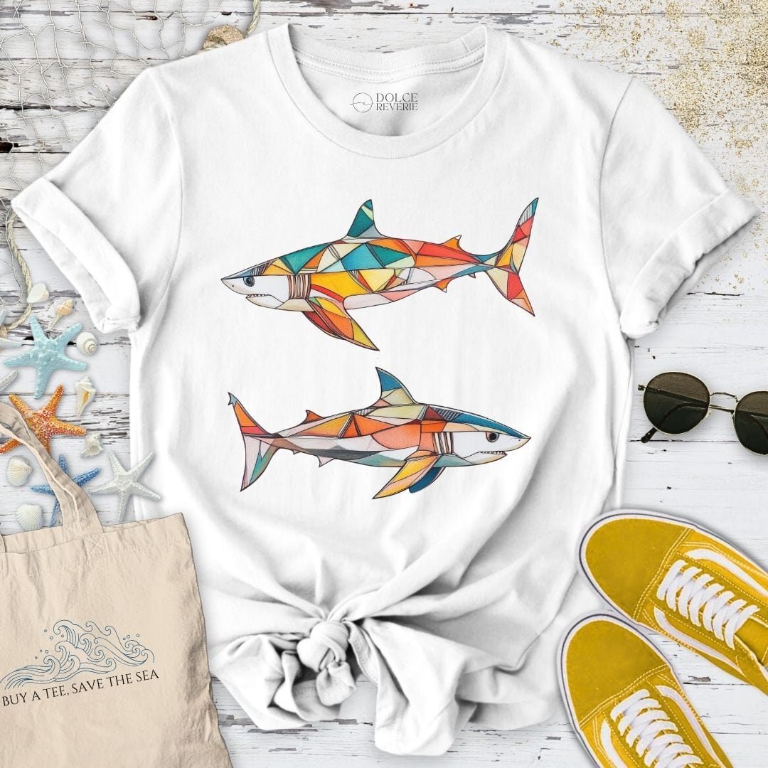 Geometric Sharks T-Shirt White / S