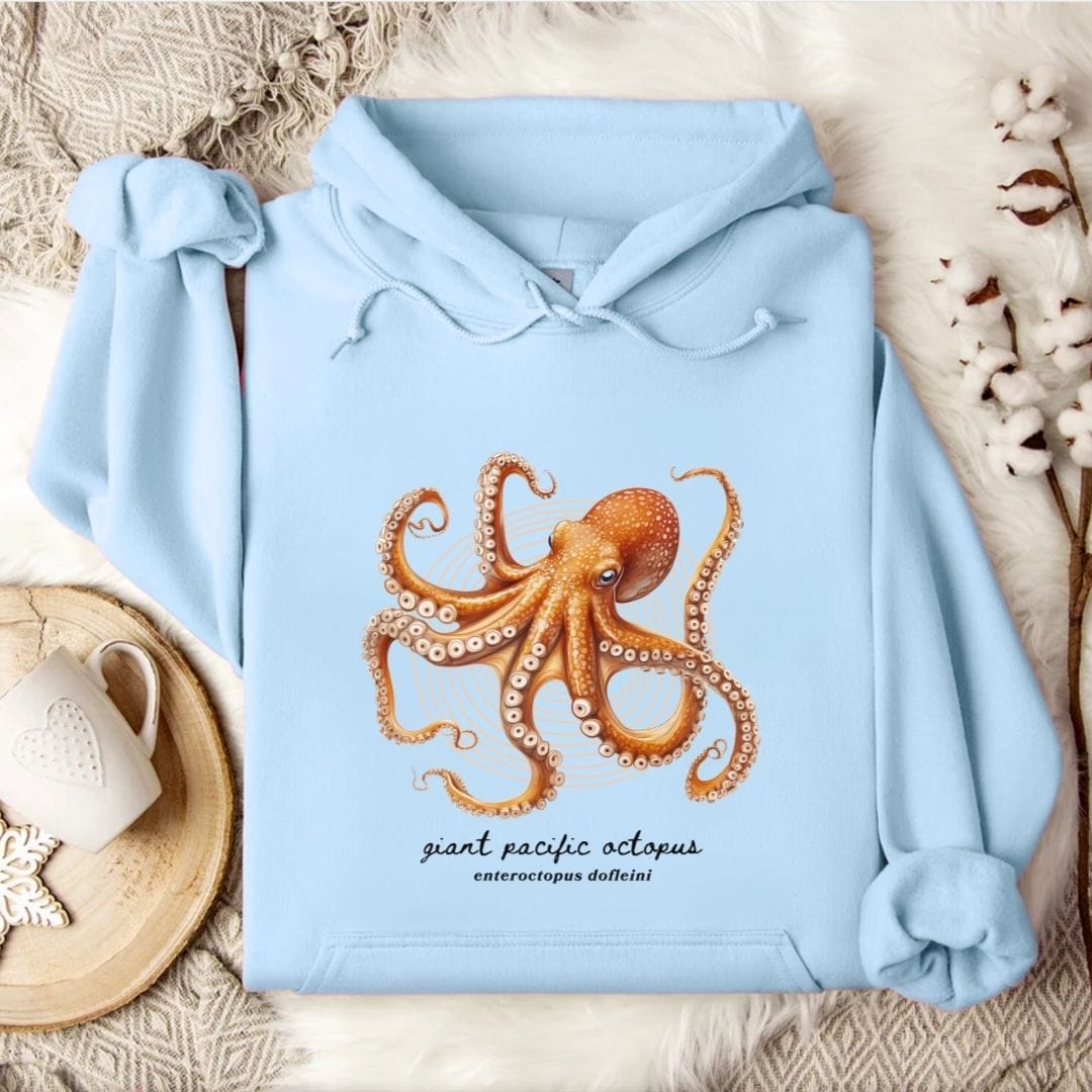 Giant Pacific Octopus Hoodie Light Blue / S