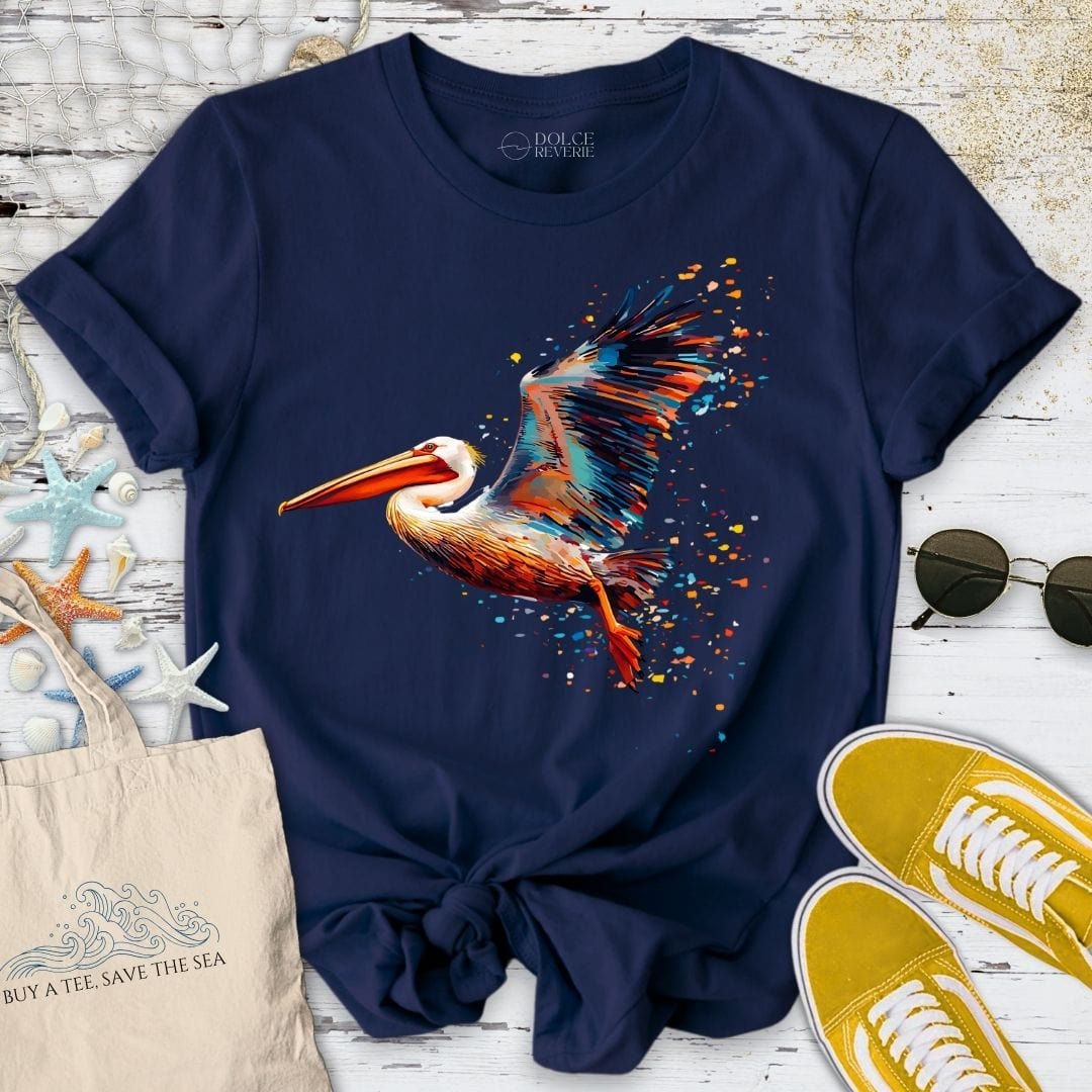 Glitchy Pelican T-Shirt Navy / S