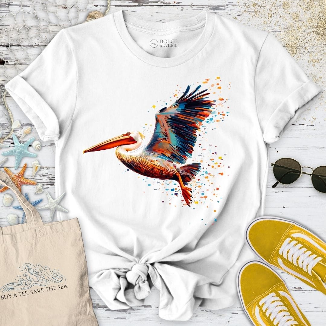 Glitchy Pelican T-Shirt White / S
