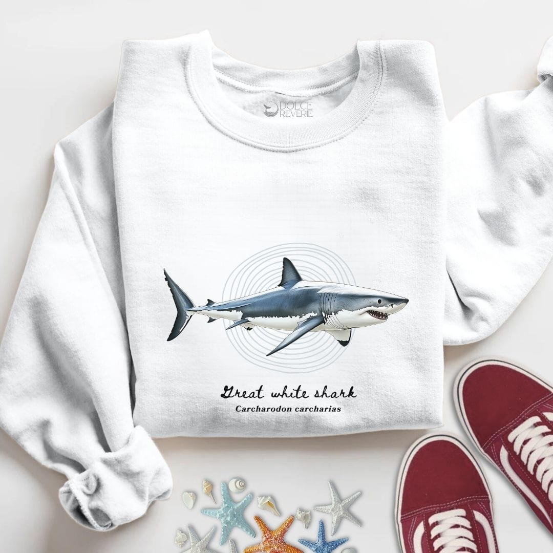 Great White Shark Sweatshirt S / White