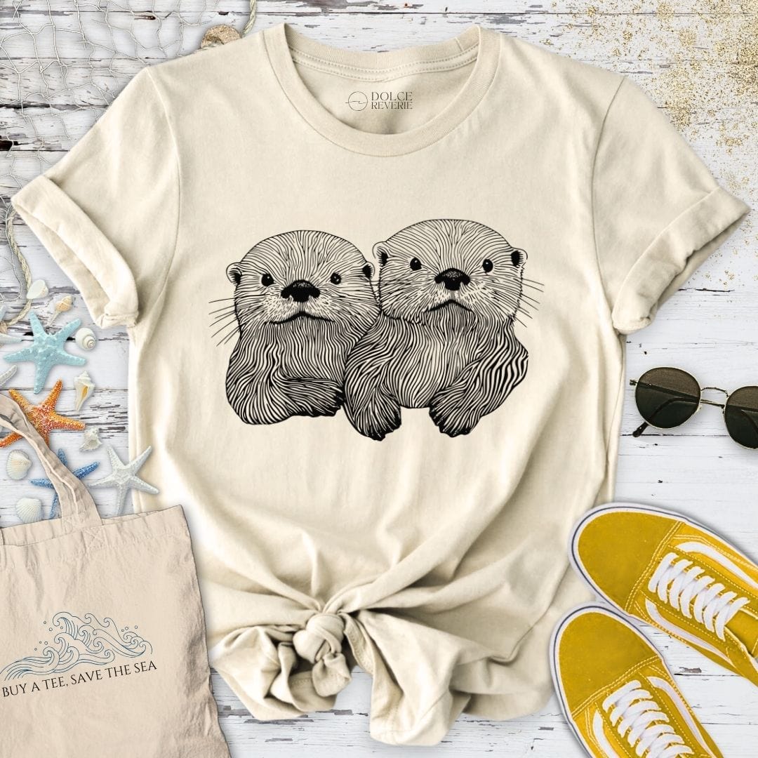 Happy Otters Line Art T-Shirt Natural / S