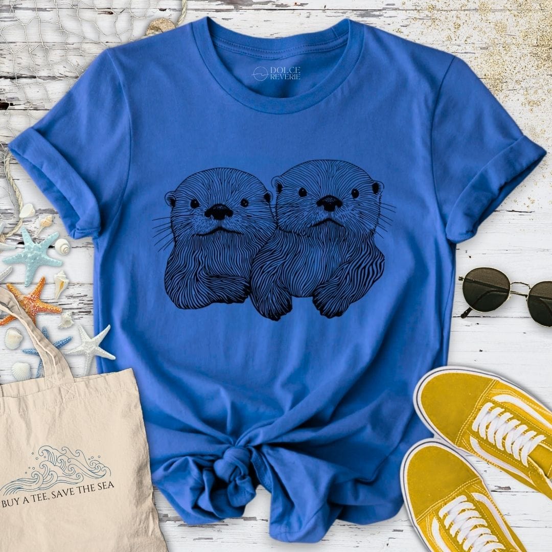 Happy Otters Line Art T-Shirt Royal / S