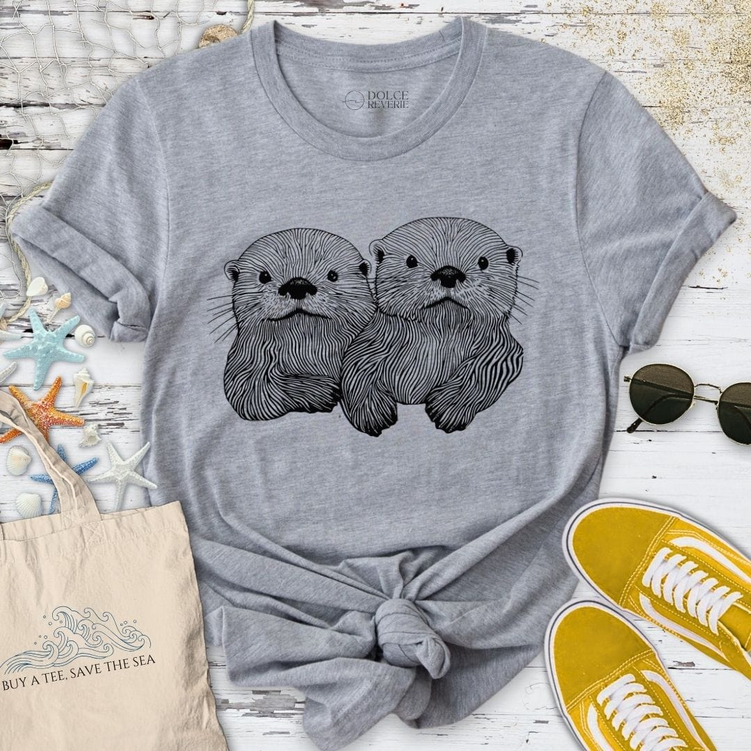 Happy Otters Line Art T-Shirt Sport Grey / S