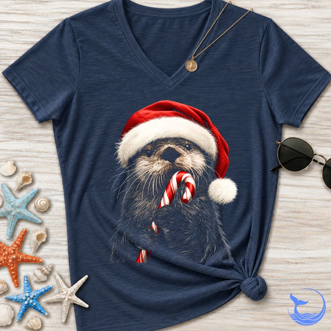 Santa Otter Women's V-Neck T-Shirt