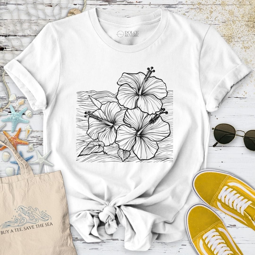 Hibiscus & Waves T-Shirt White / S