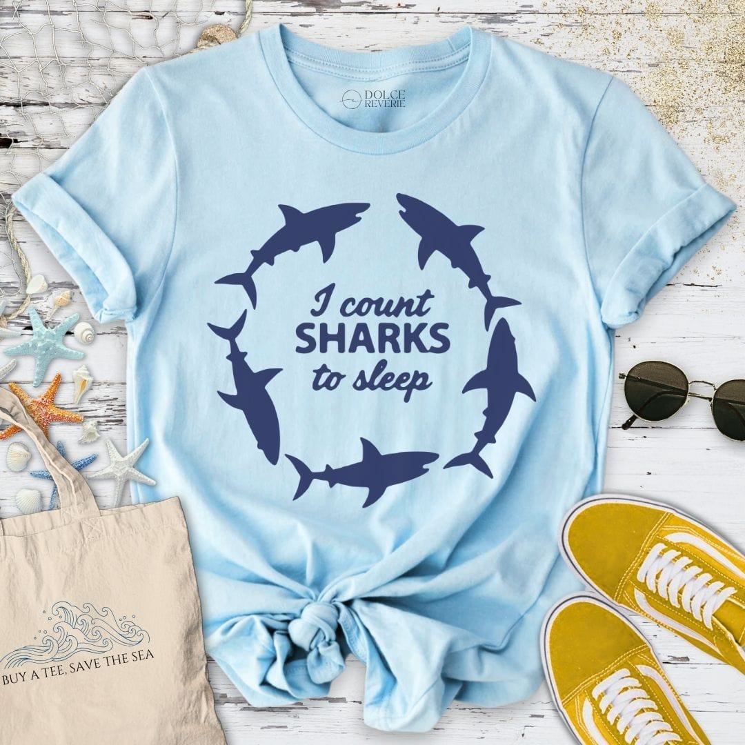 I Count Sharks To Sleep T-Shirt Light Blue / S