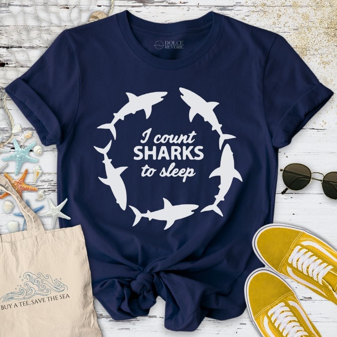 I Count Sharks To Sleep T-Shirt Navy / S