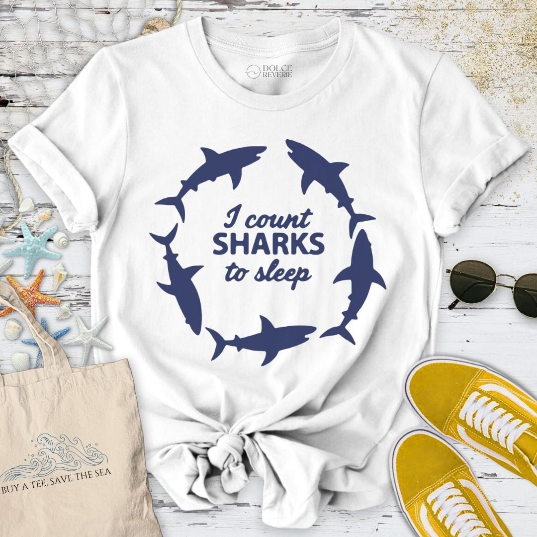 I Count Sharks To Sleep T-Shirt White / S