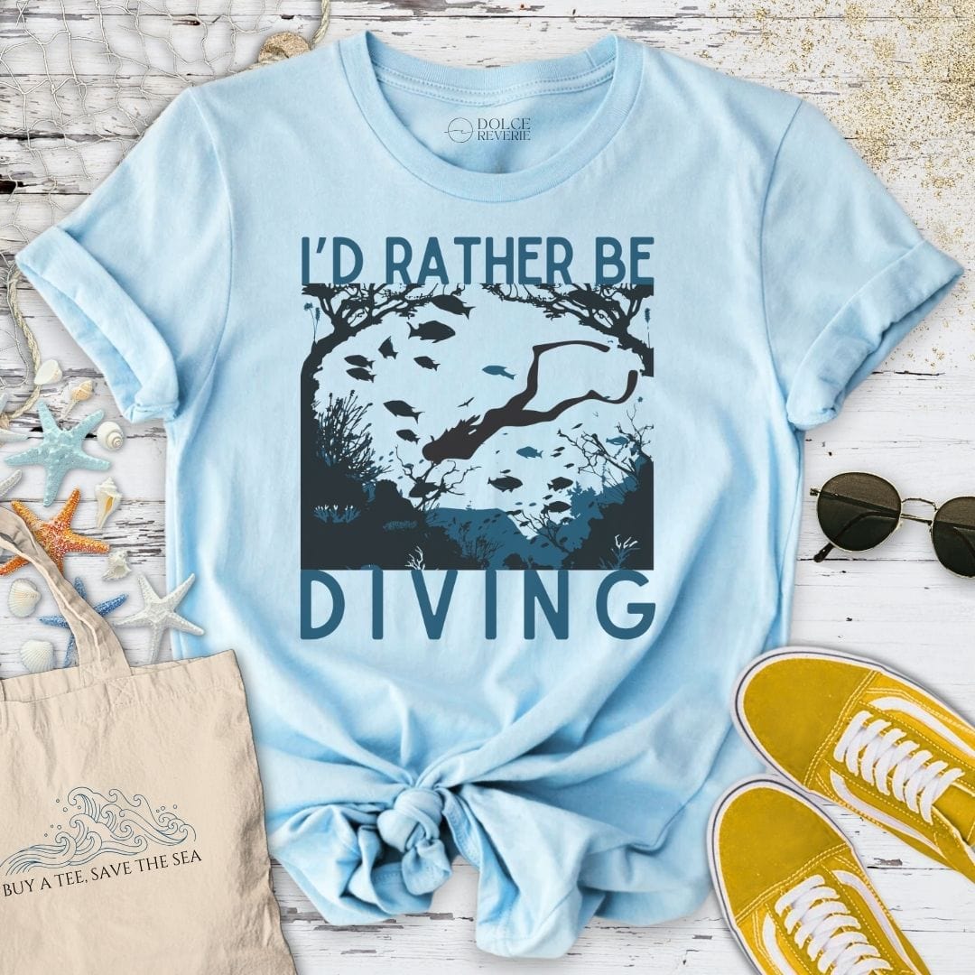I'd Rather Be Diving T-Shirt Light Blue / S