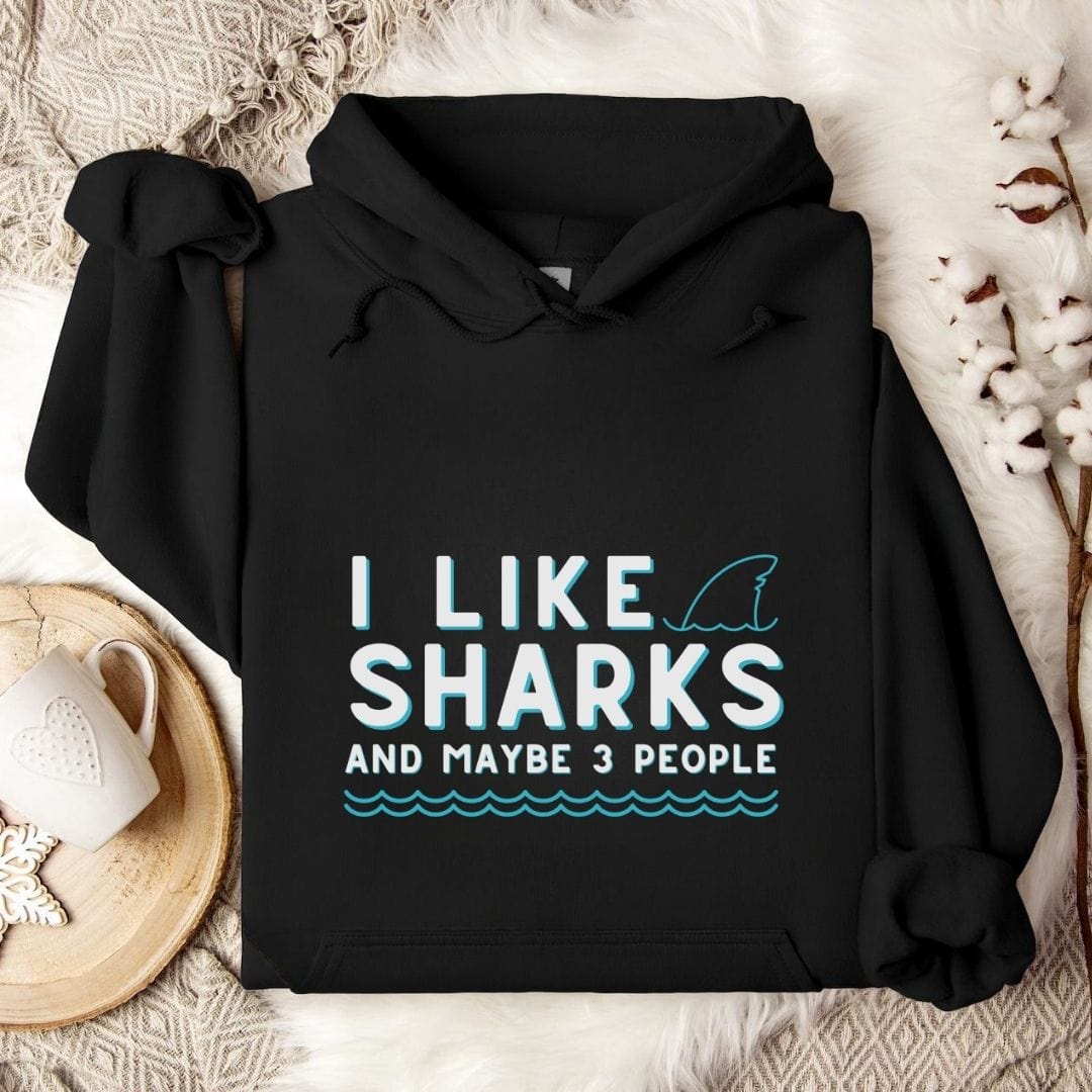 I Like Sharks & 3 People Hoodie Black / S