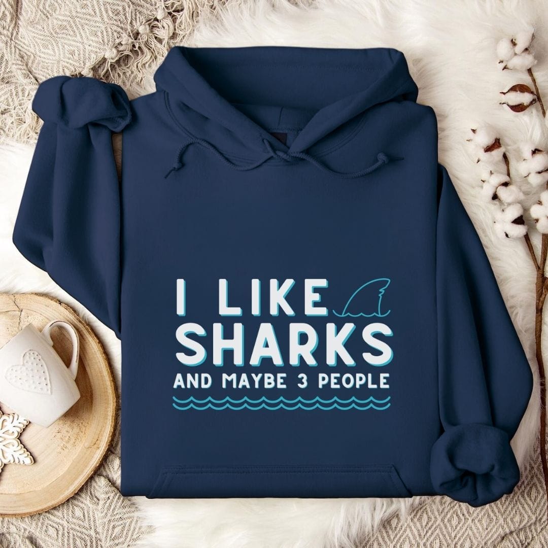 I Like Sharks & 3 People Hoodie Navy / S