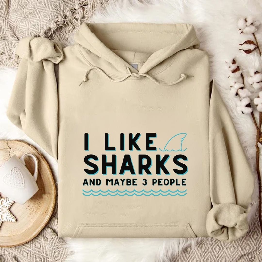 I Like Sharks & 3 People Hoodie Sand / S