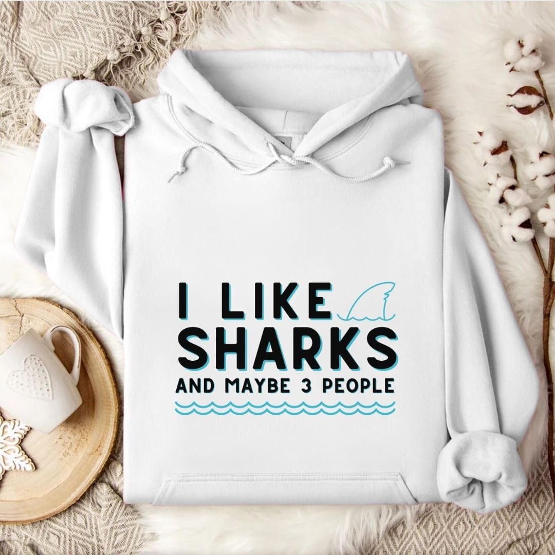 I Like Sharks & 3 People Hoodie White / S