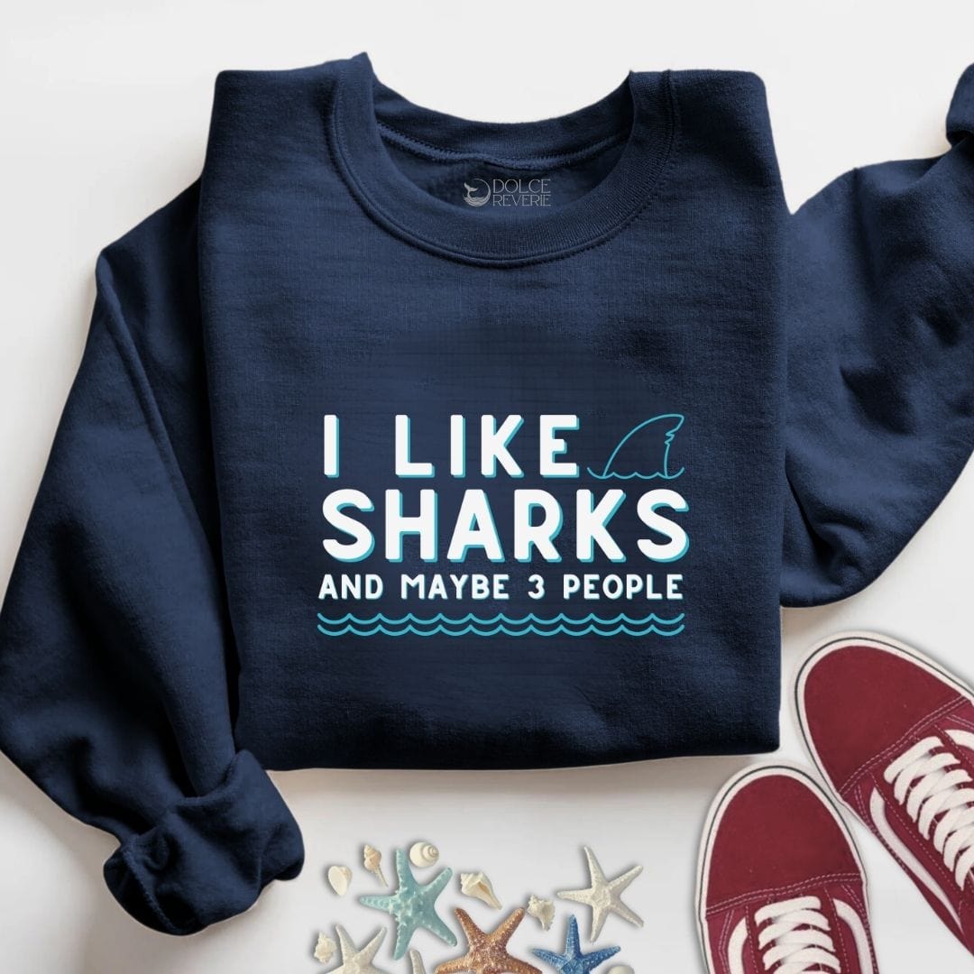 I Like Sharks And 3 People Sweatshirt S / Navy