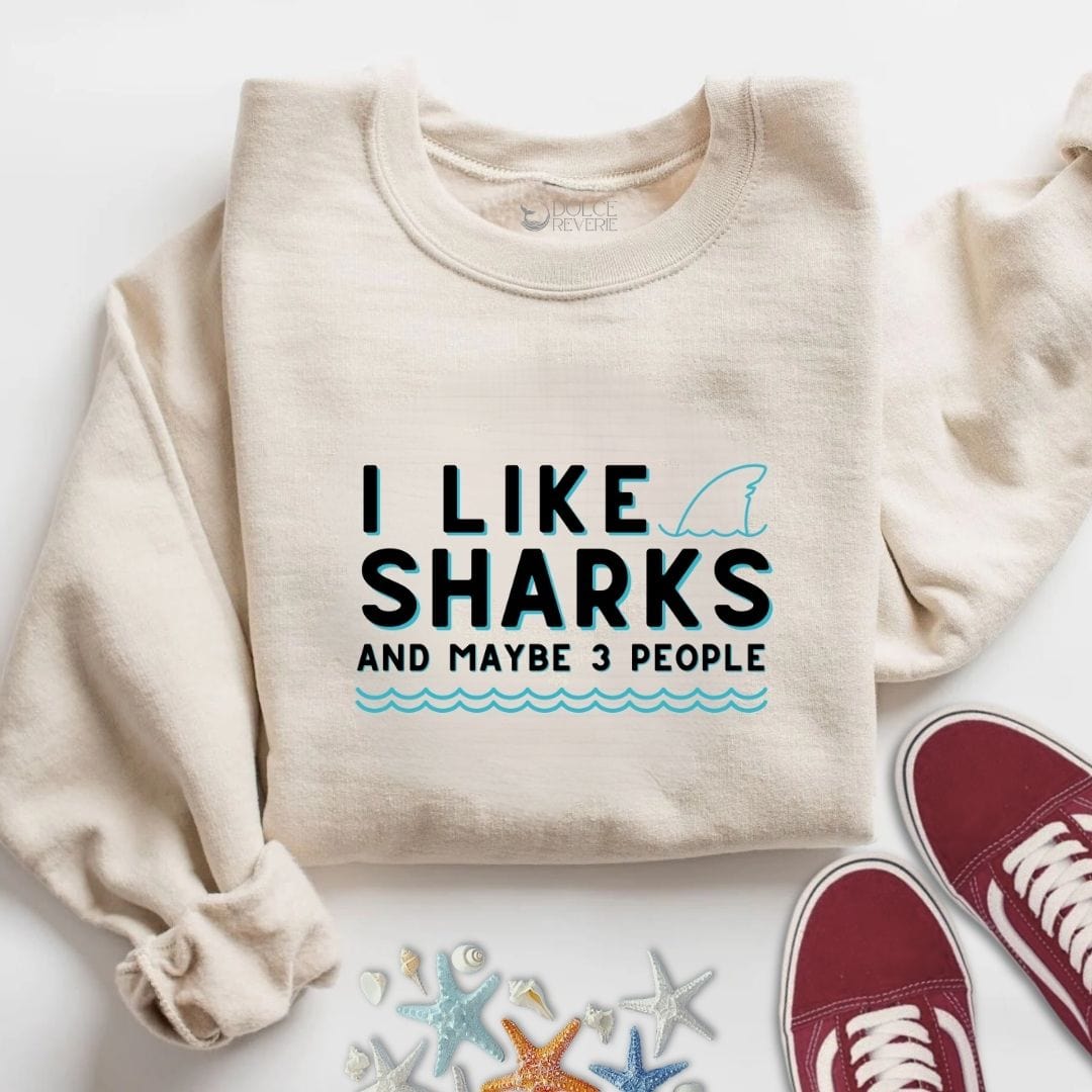 I Like Sharks And 3 People Sweatshirt S / Sand