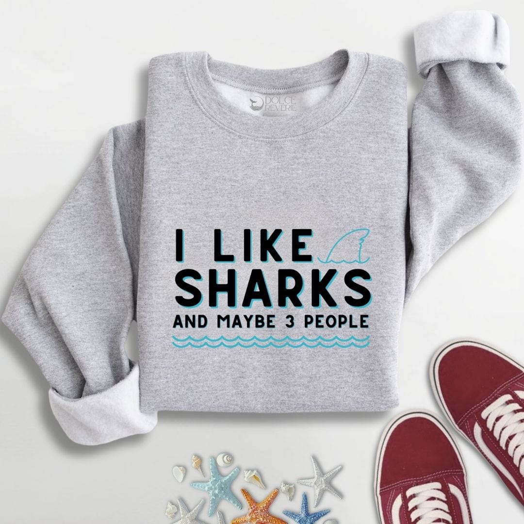 I Like Sharks And 3 People Sweatshirt S / Sport Grey
