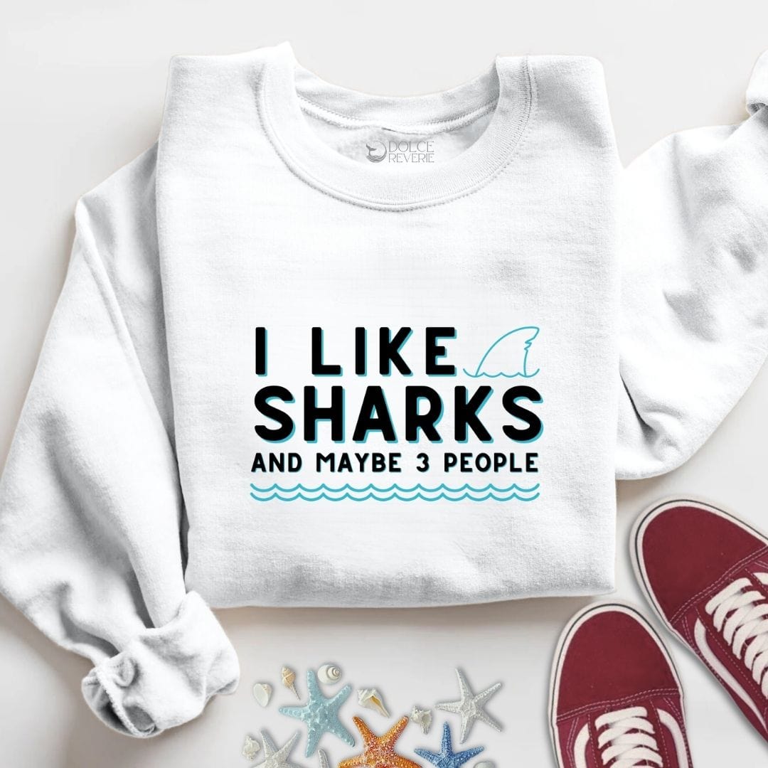 I Like Sharks And 3 People Sweatshirt S / White