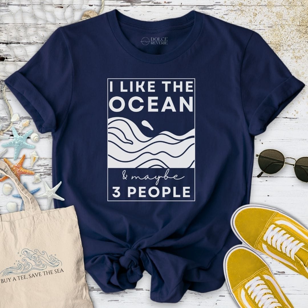 I Like The Ocean & Maybe 3 People T-Shirt Navy / S