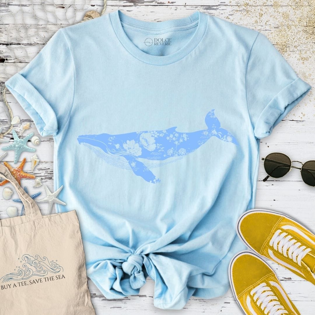 Ink Floral Whale T-Shirt Light Blue / S