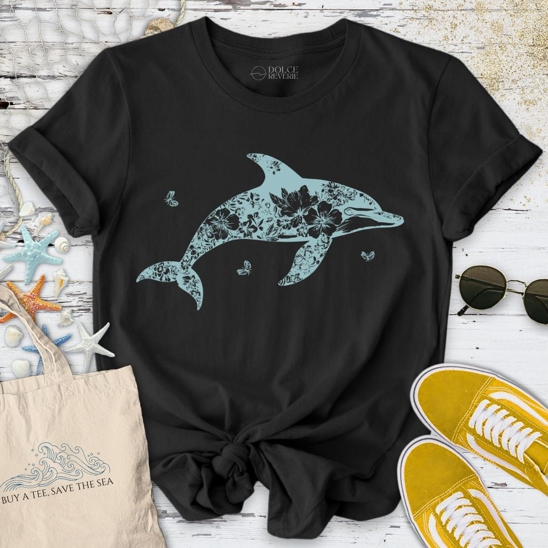 Ink Flower Dolphin T-Shirt Black / S