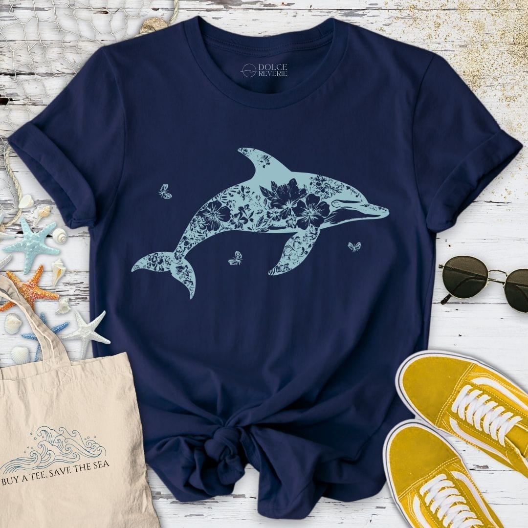 Ink Flower Dolphin T-Shirt Navy / S