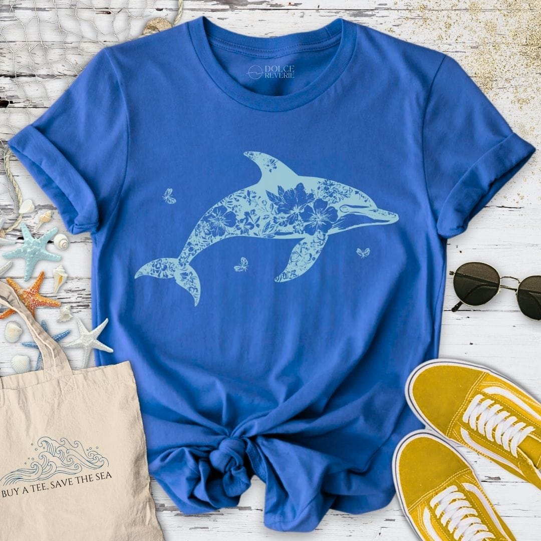 Ink Flower Dolphin T-Shirt Royal / S