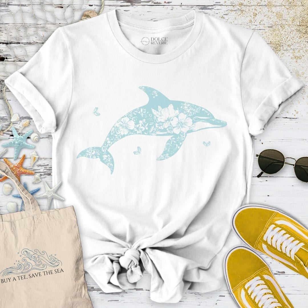 Ink Flower Dolphin T-Shirt White / S