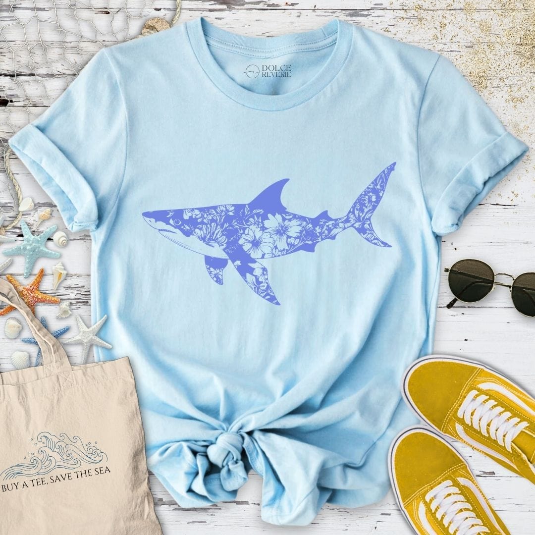 Ink Flower Shark T-Shirt Light Blue / S