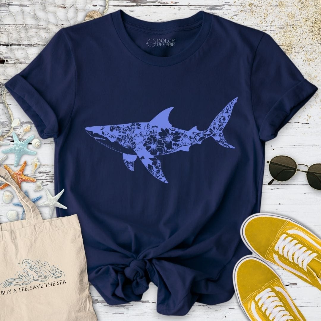 Ink Flower Shark T-Shirt Navy / S