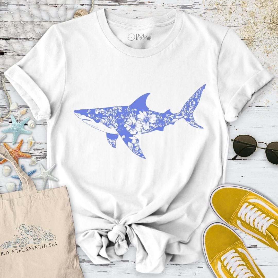 Ink Flower Shark T-Shirt White / S
