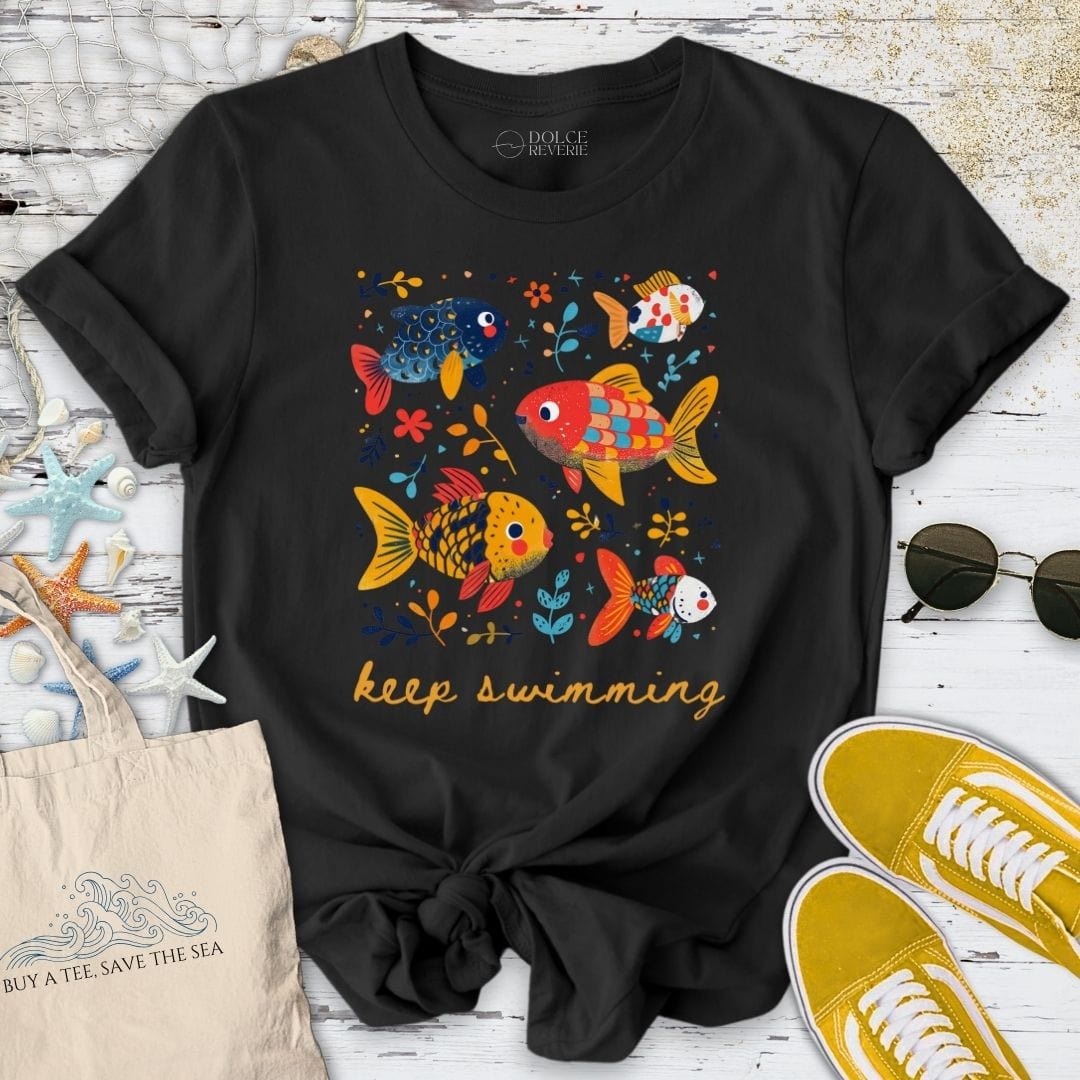 Keep Swimming Colorful Fish T-Shirt Black / S