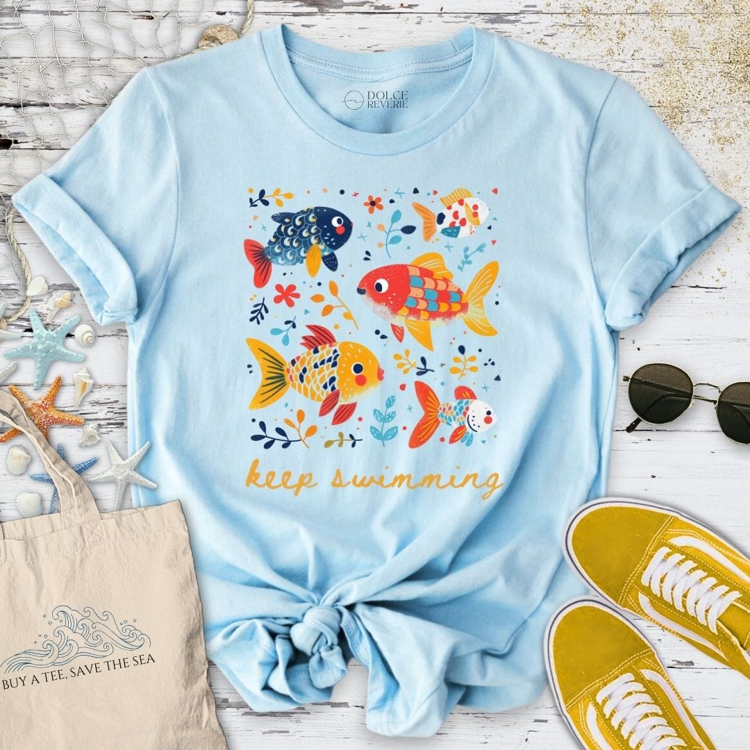 Keep Swimming Colorful Fish T-Shirt Light Blue / S