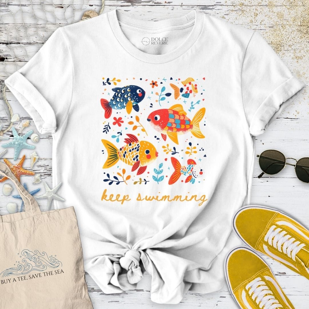 Keep Swimming Colorful Fish T-Shirt White / S