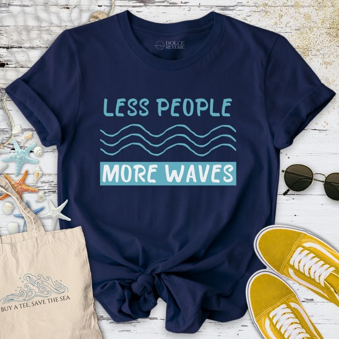 Less People More Waves T-Shirt Navy / S