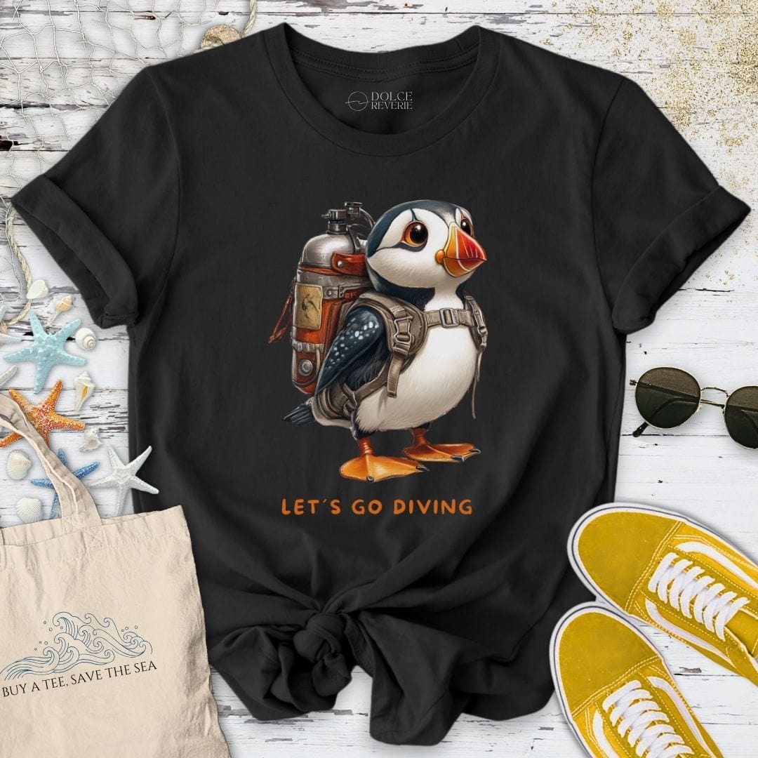 Let's Go Diving Puffin T-Shirt Black / S