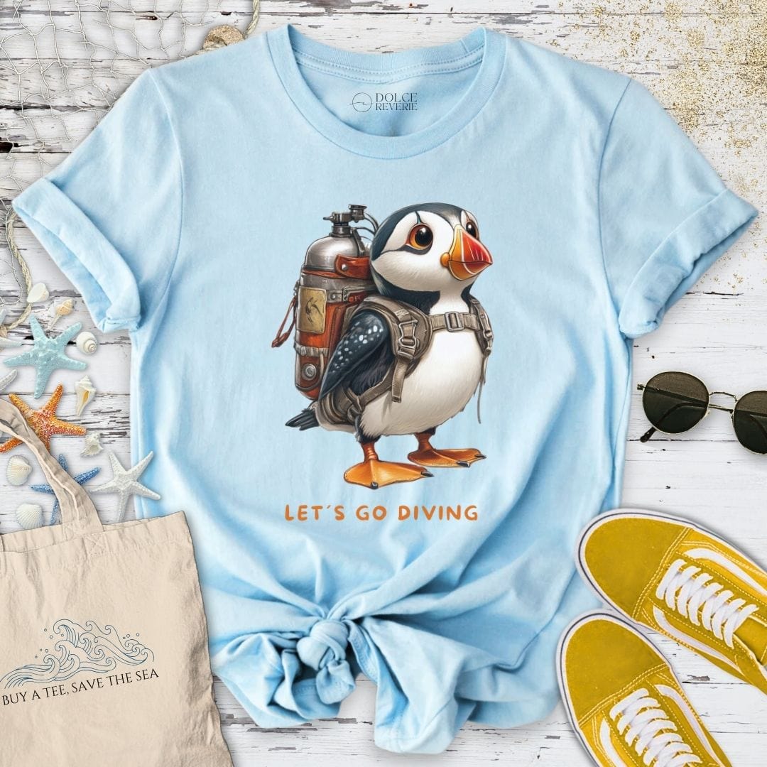Let's Go Diving Puffin T-Shirt Light Blue / S