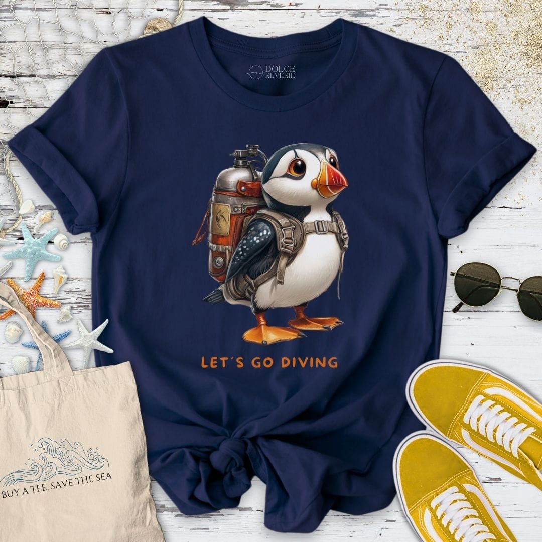 Let's Go Diving Puffin T-Shirt Navy / S
