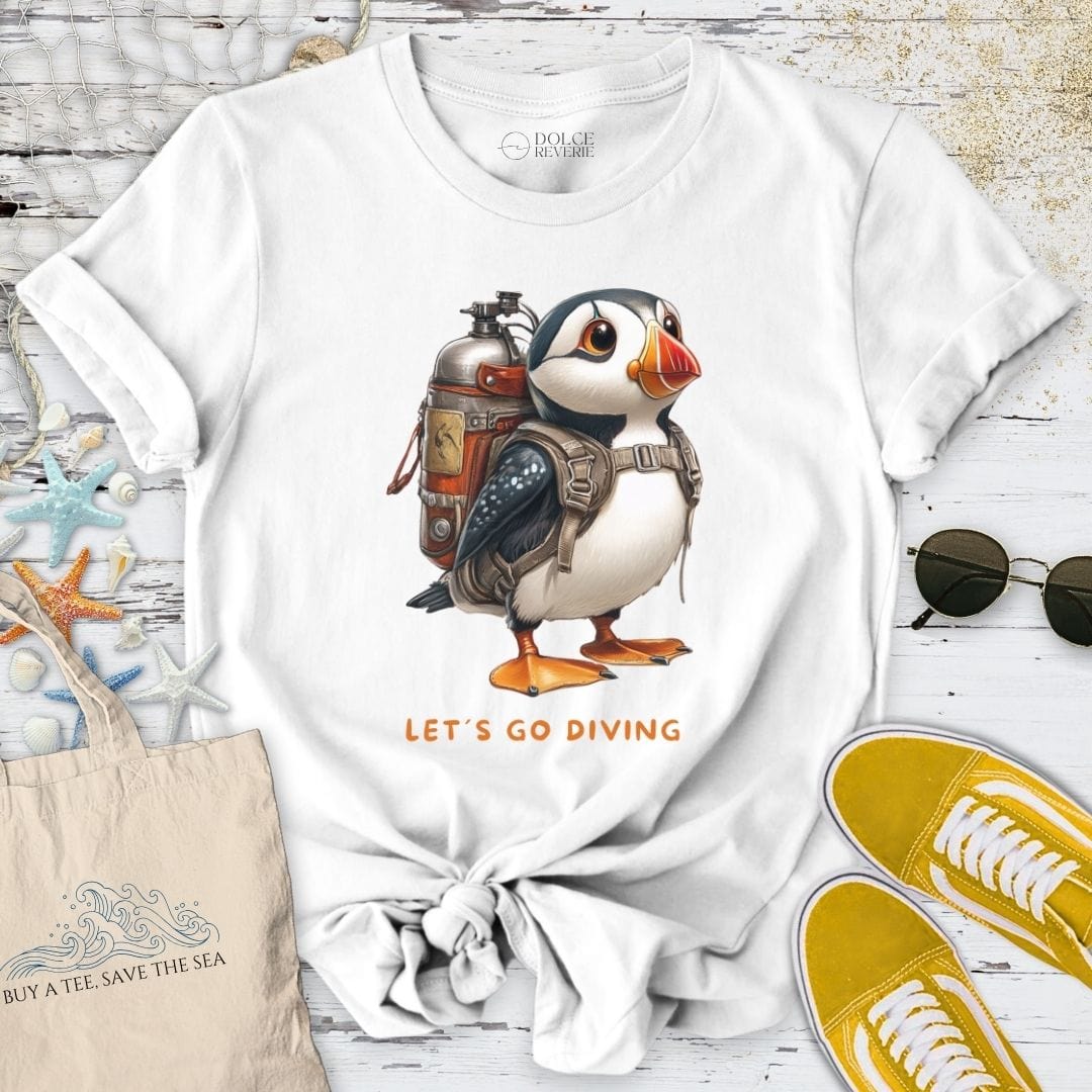 Let's Go Diving Puffin T-Shirt White / S