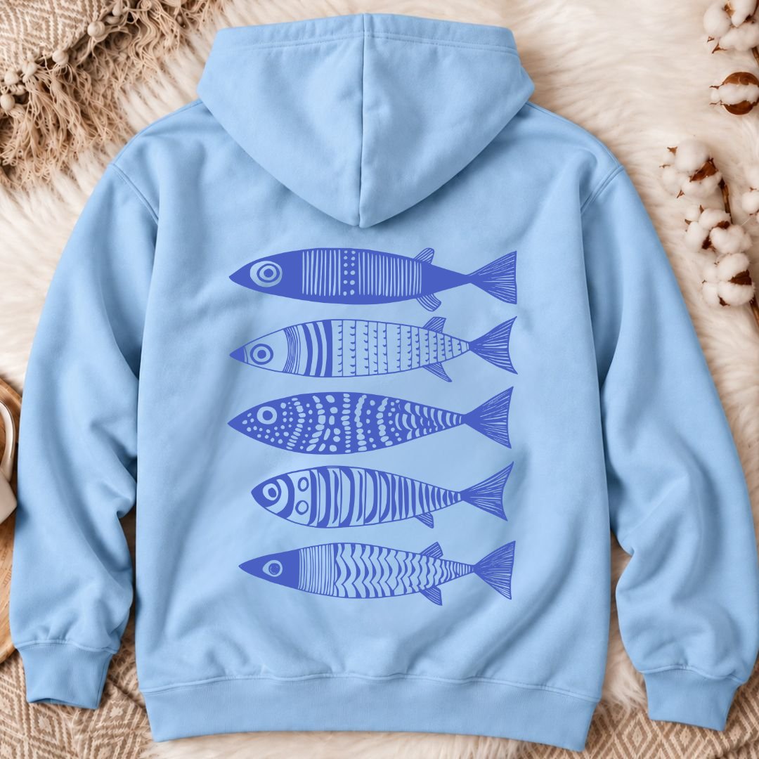 Blue Sardines Back Print Hoodie