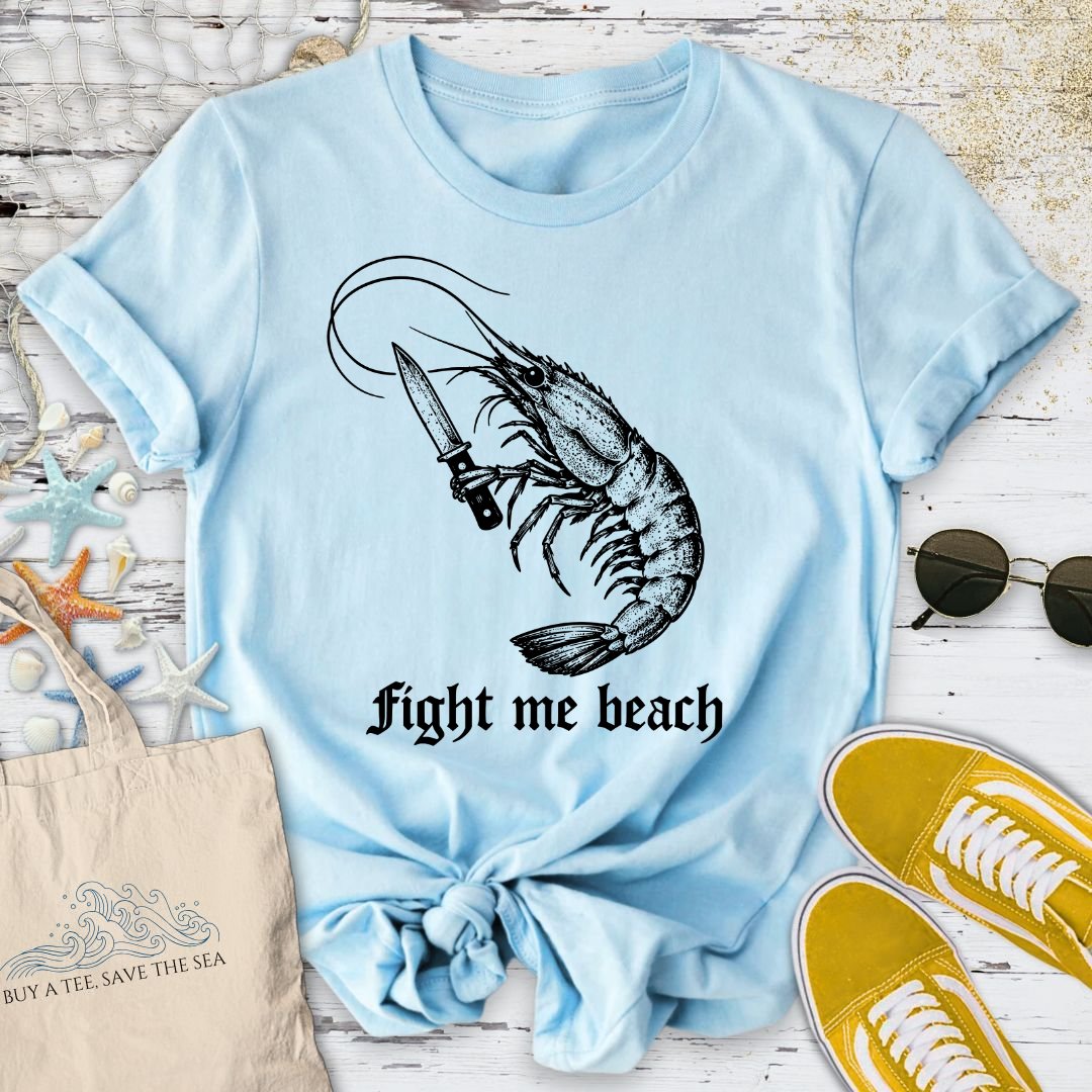Fight Me Beach, Shrimp T-Shirt in Light Blue - Dolce Reverie