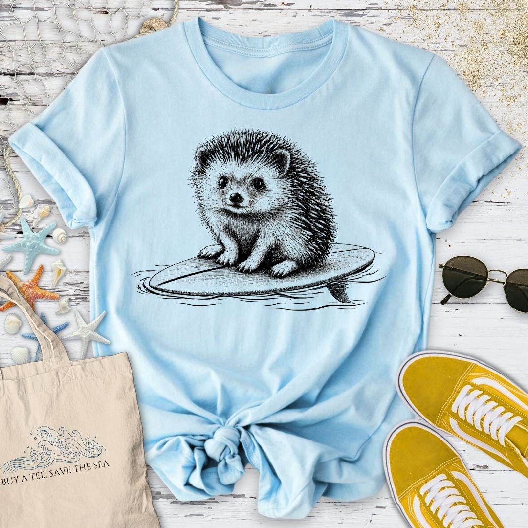 Surfing Hedgehog T-Shirt in Light Blue - Dolce Reverie