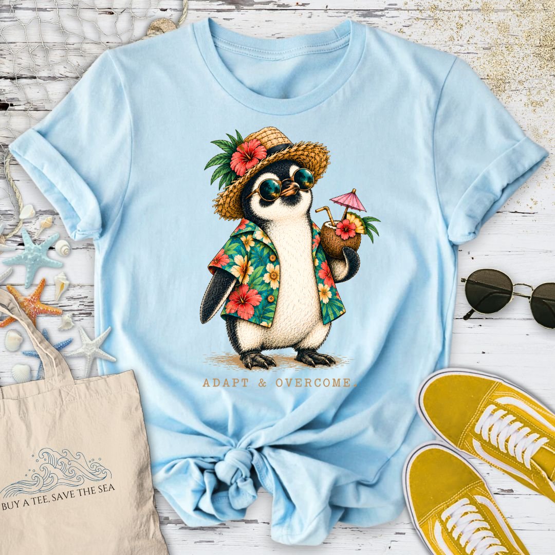 Adapt & Overcome, Penguin T-Shirt in Light Blue - Dolce Reverie