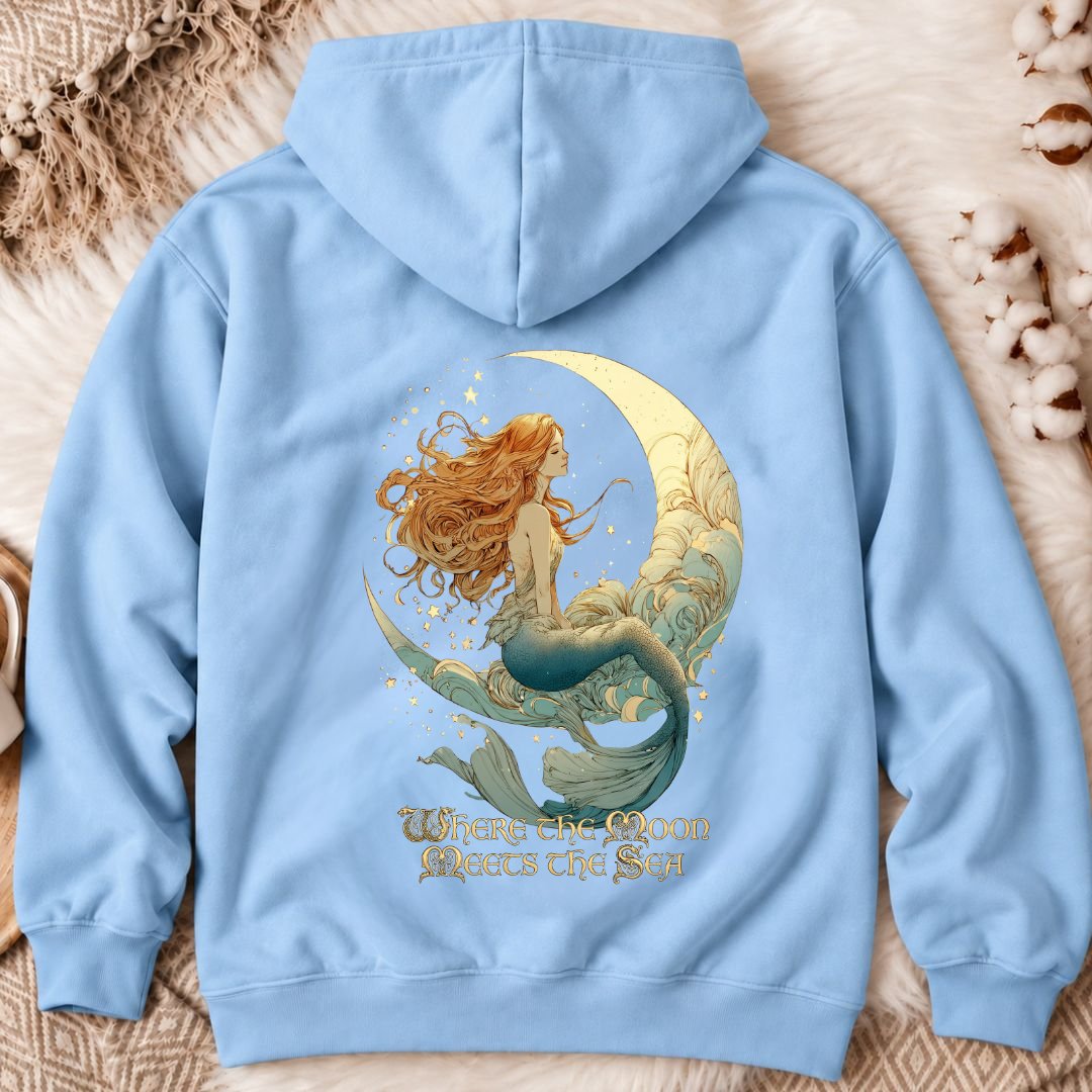 Moon Meets The Sea, Mermaid Back Print Hoodie